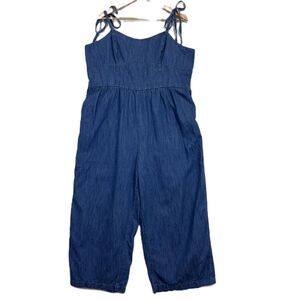 Old Navy Straight Leg Denim Cami Jumpsuit Womens XXL Tie Straps Pockets Festival